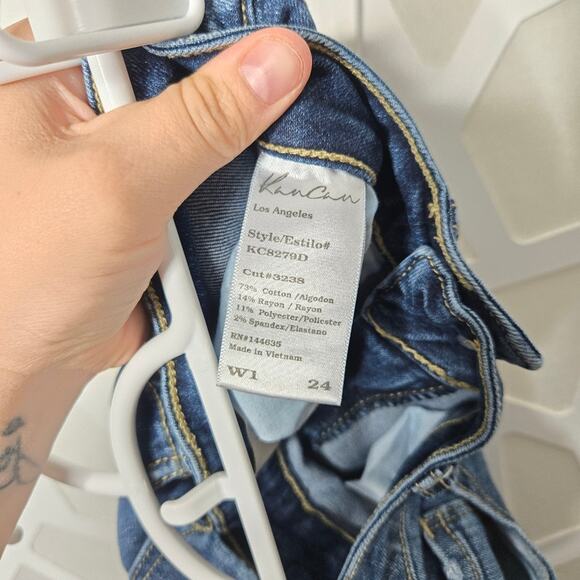 KanCan 8.5" Mid Rise Medium Wash Distressed Raw Hem Skinny Jeans Size 1 or 24 - Picture 5 of 5